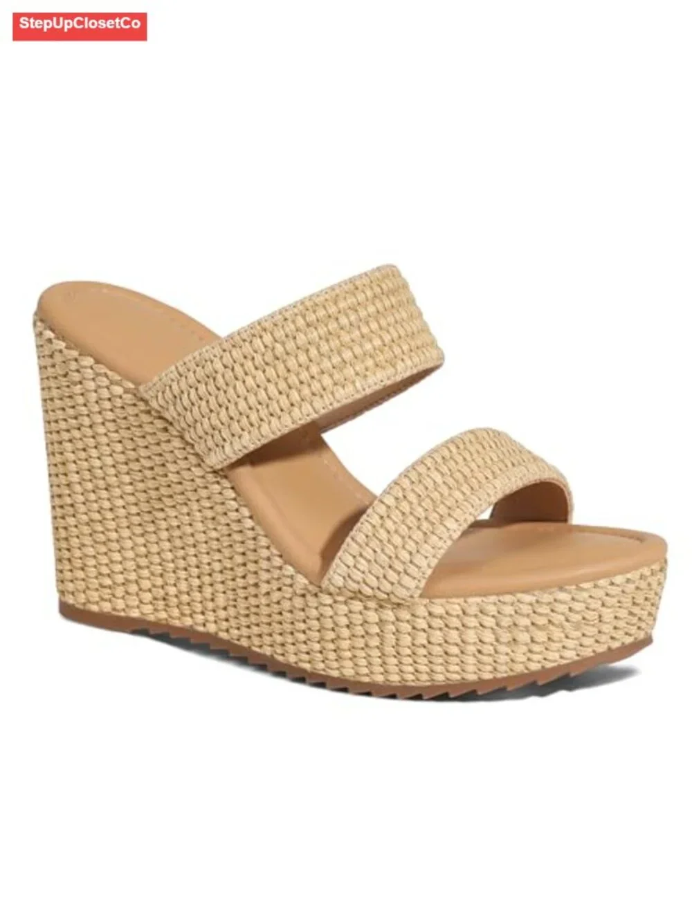 Raffia Woven Slip-On Espadrille Wedge Sandals with Cushioned Insole